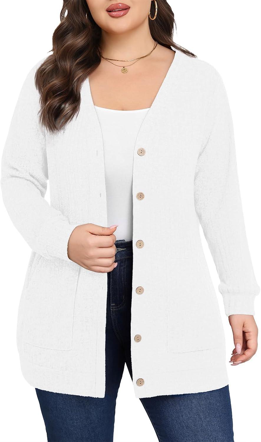 Lastshe plus size open front cardigan with pockets, photo 3 of 18