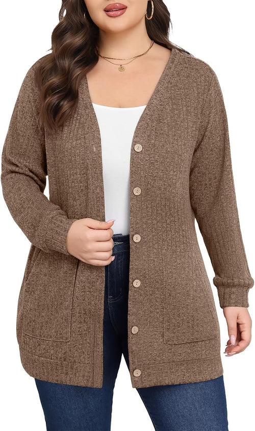 Lastshe plus size open front cardigan with pockets, photo 2 of 18