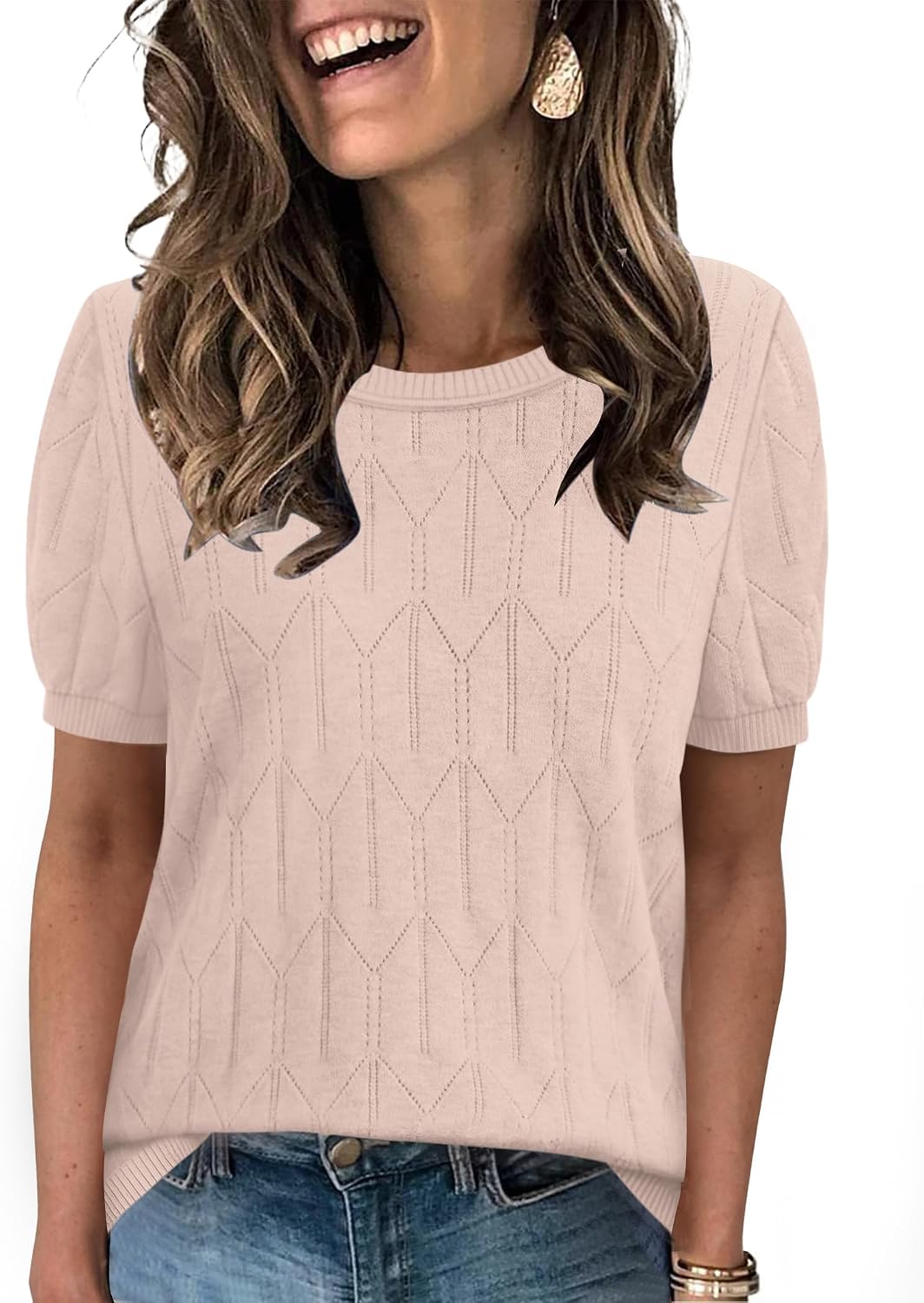 Sampeel short sleeve round neck knit top, photo 2 of 17