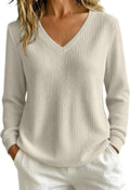 Women's waffle knit V-neck pullover sweater, photo 8 of 9