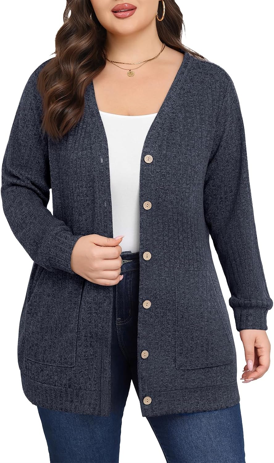 Lastshe plus size open front cardigan with pockets, photo 1 of 18