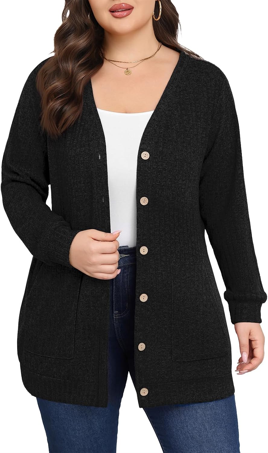 Lastshe plus size open front cardigan with pockets, photo 7 of 18