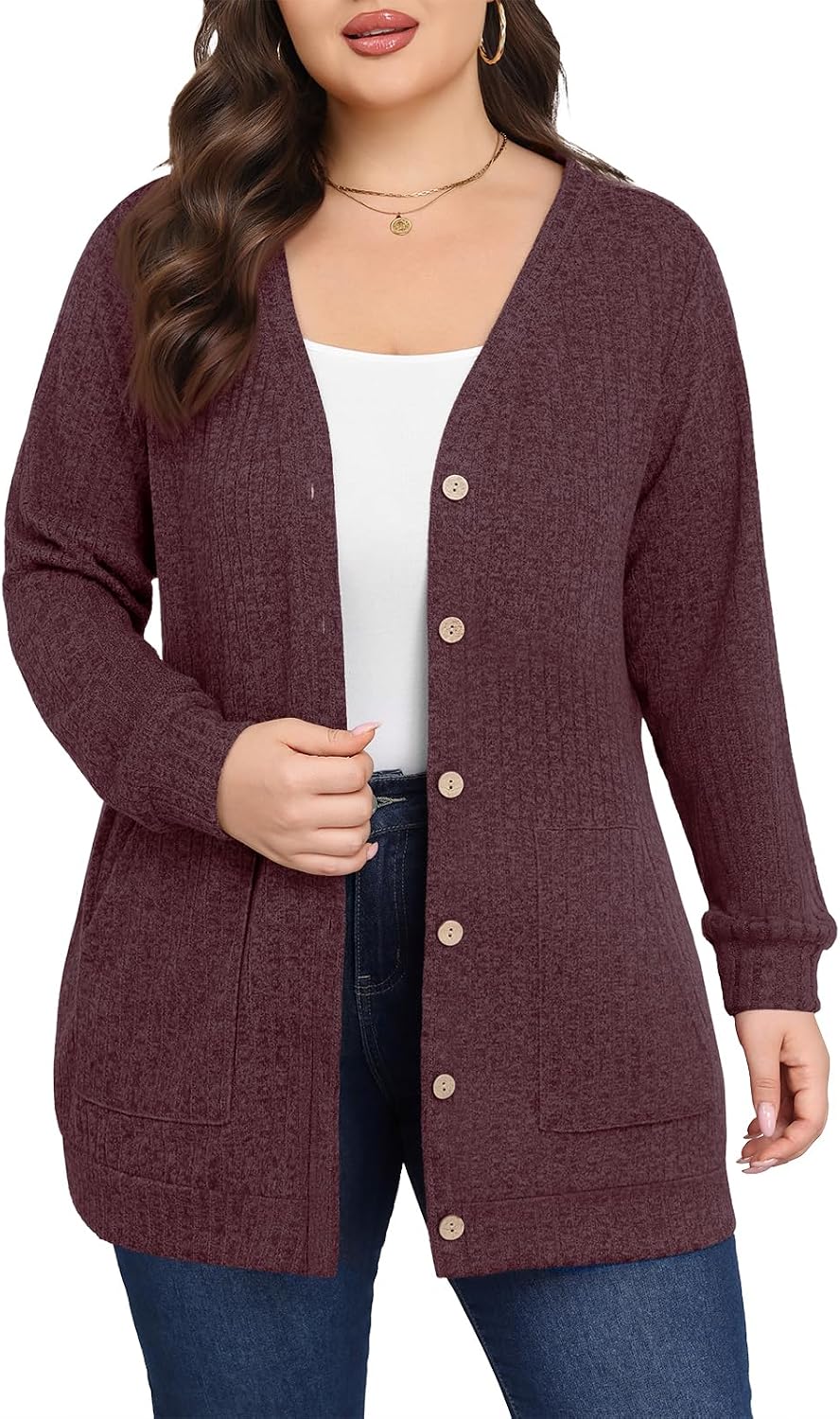 Lastshe plus size open front cardigan with pockets, photo 5 of 18