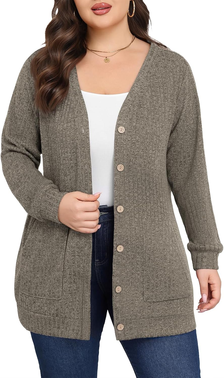 Lastshe plus size open front cardigan with pockets, photo 17 of 18