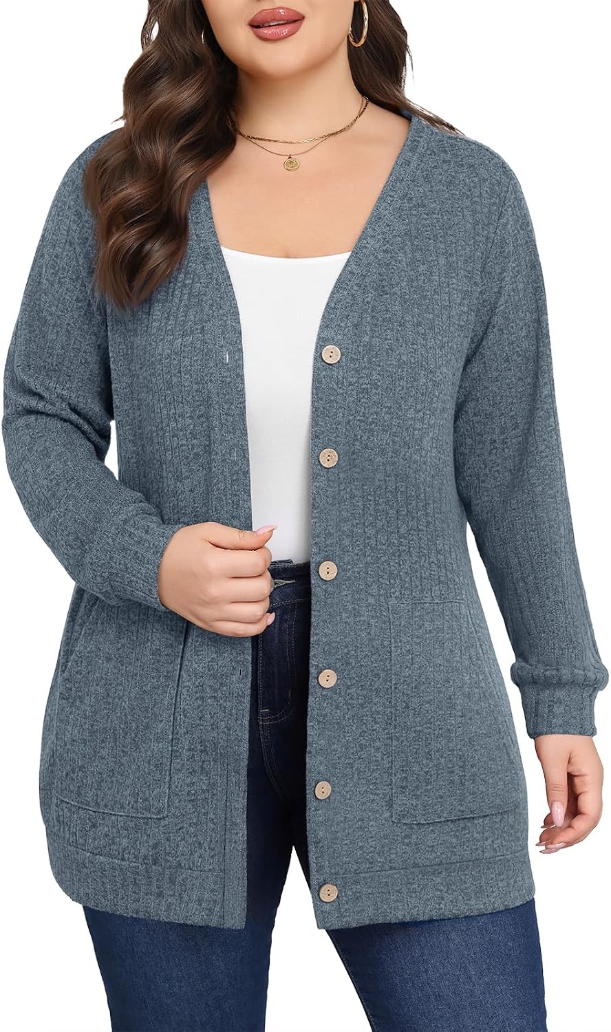Lastshe plus size open front cardigan with pockets, photo 16 of 18