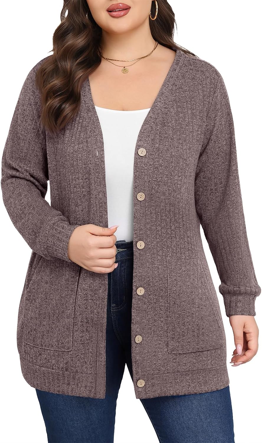 Lastshe plus size open front cardigan with pockets, photo 11 of 18