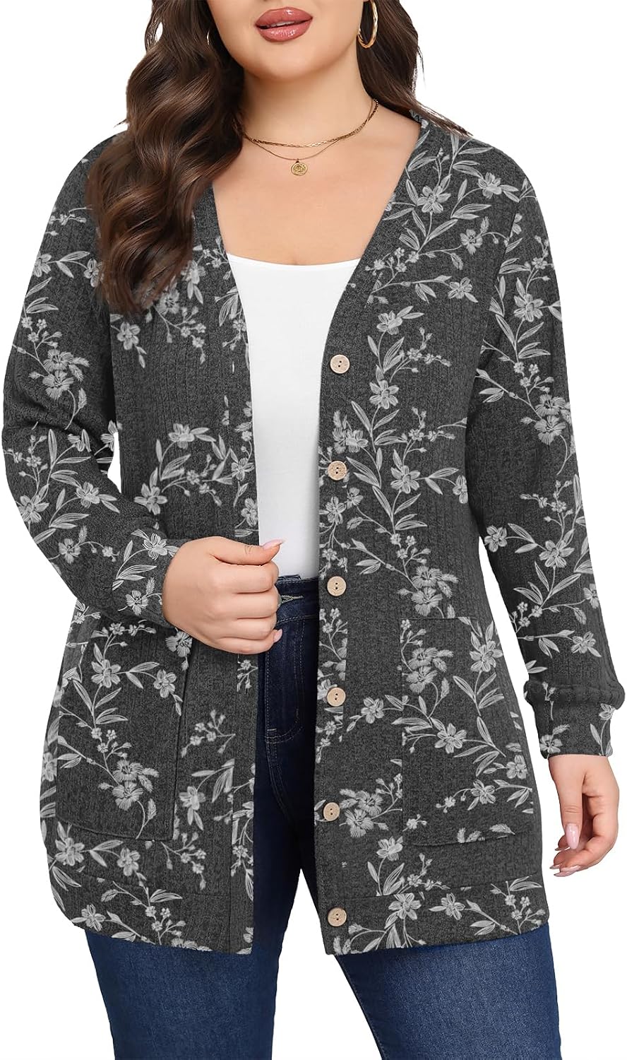 Lastshe plus size open front cardigan with pockets, photo 15 of 18