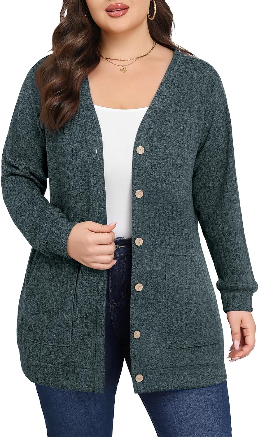 Lastshe plus size open front cardigan with pockets, photo 6 of 18