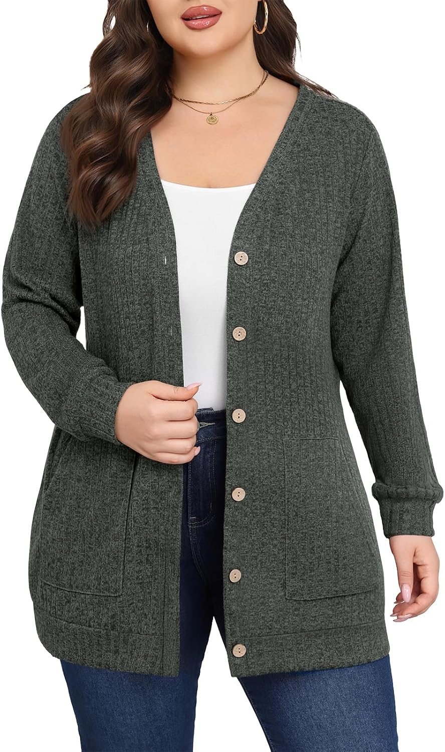 Lastshe plus size open front cardigan with pockets, photo 12 of 18