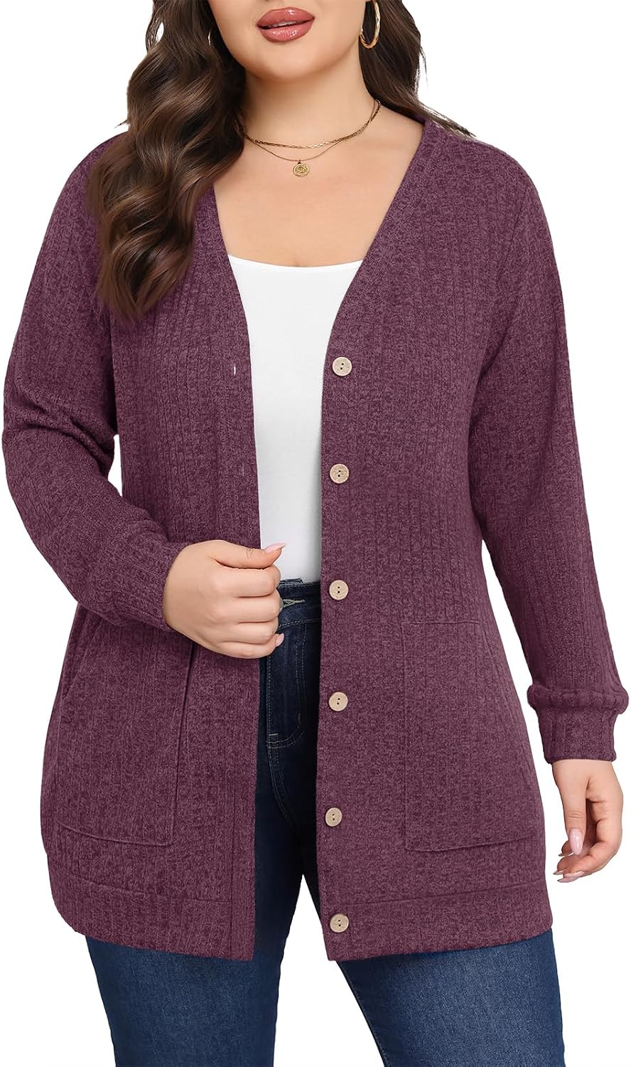 Lastshe plus size open front cardigan with pockets, photo 18 of 18