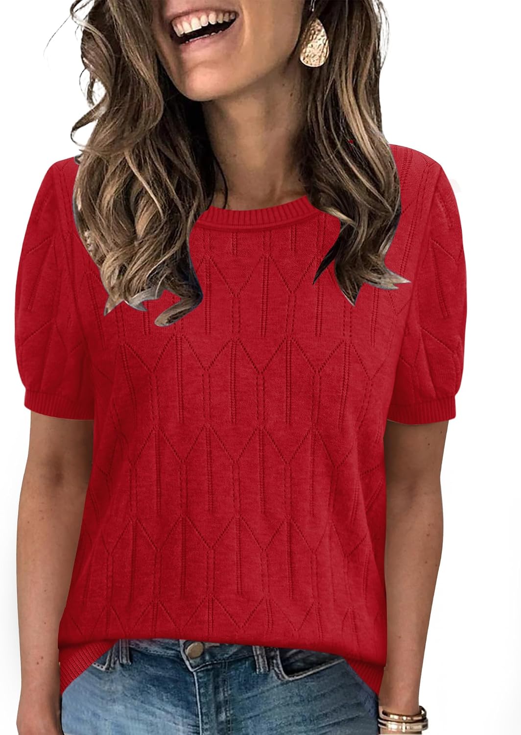 Sampeel short sleeve round neck knit top, photo 1 of 17