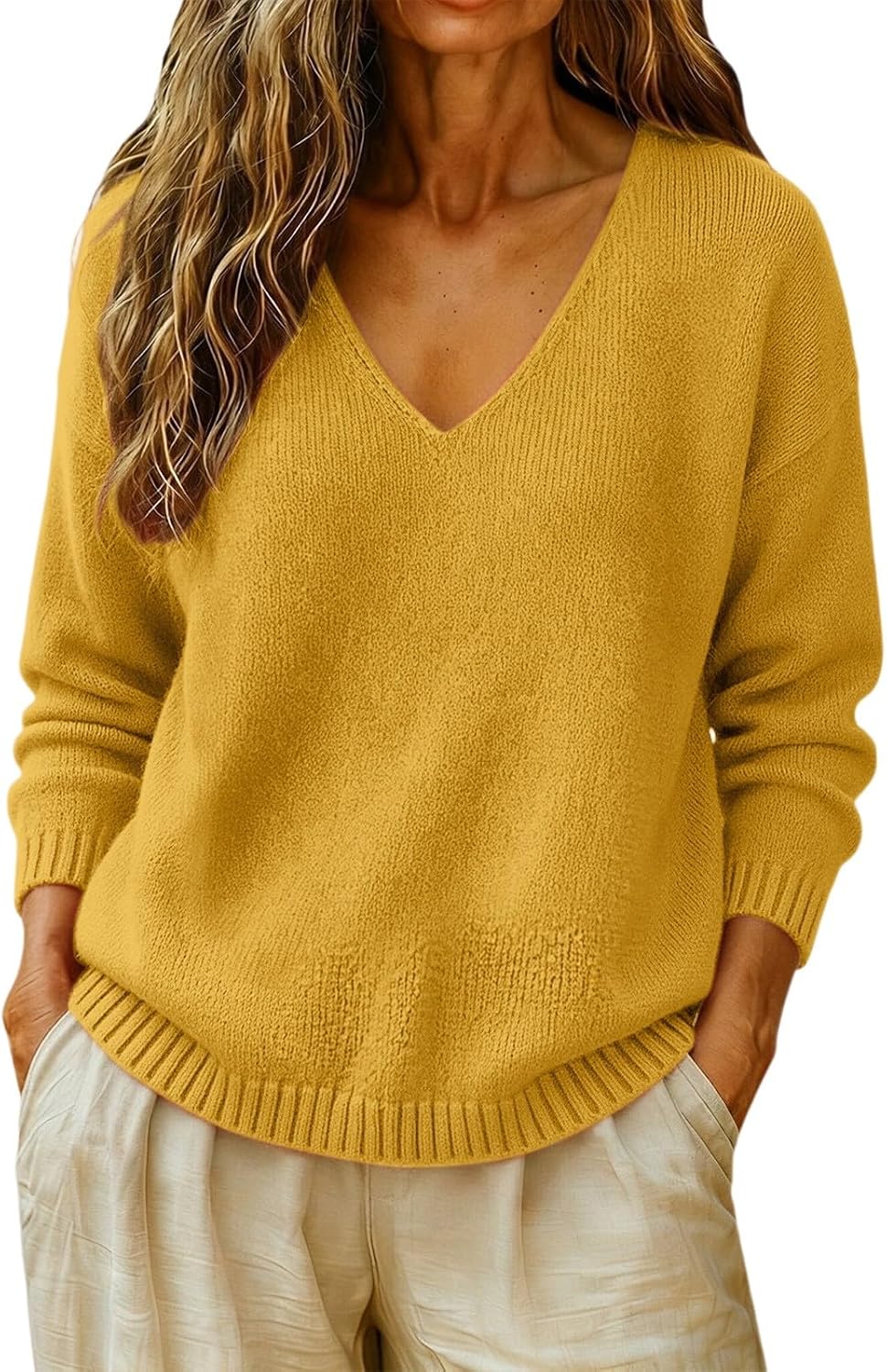 cxzeqwoke V-neck knit pullover sweater for women, photo 6 of 15