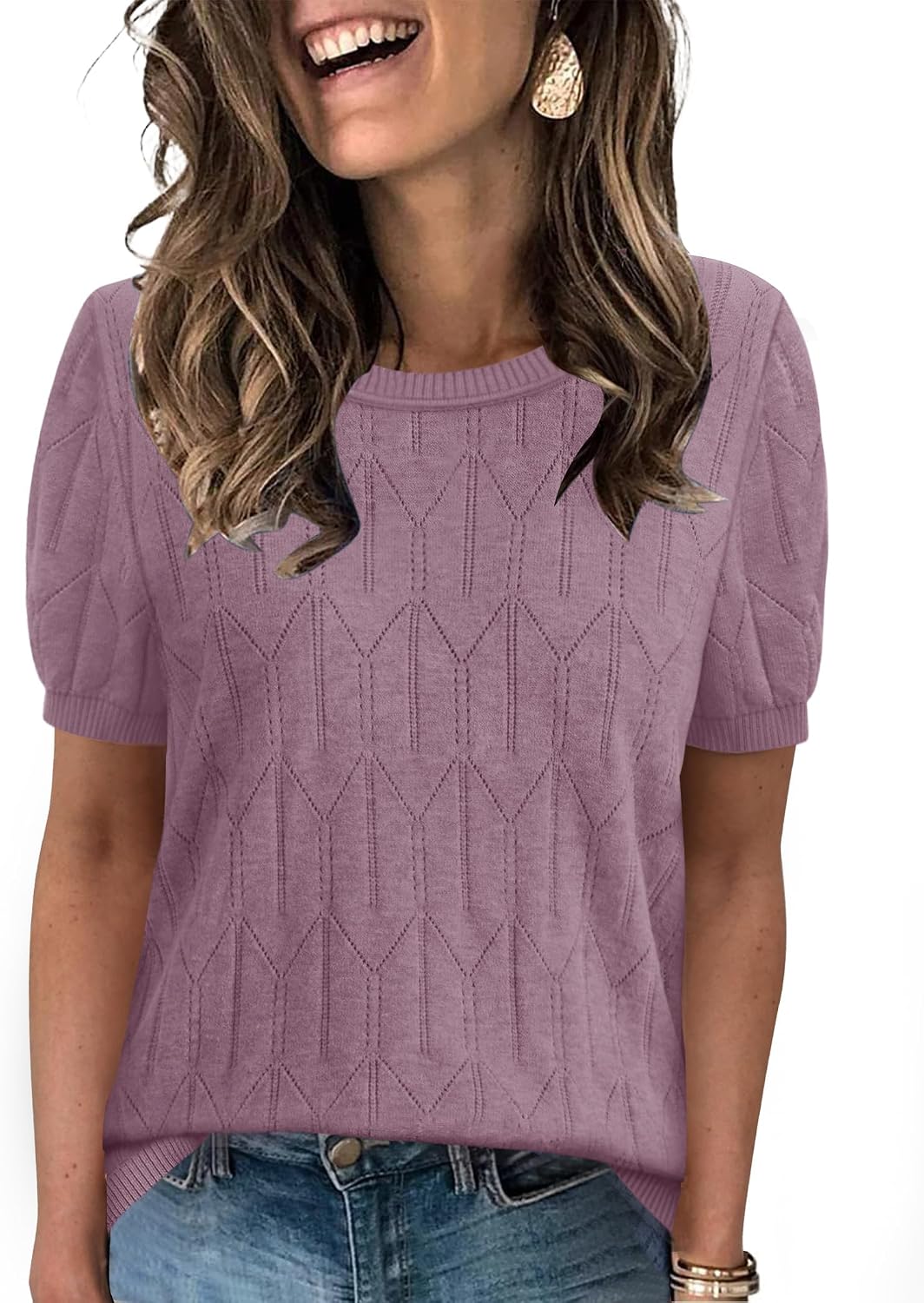 Sampeel short sleeve round neck knit top, photo 4 of 17