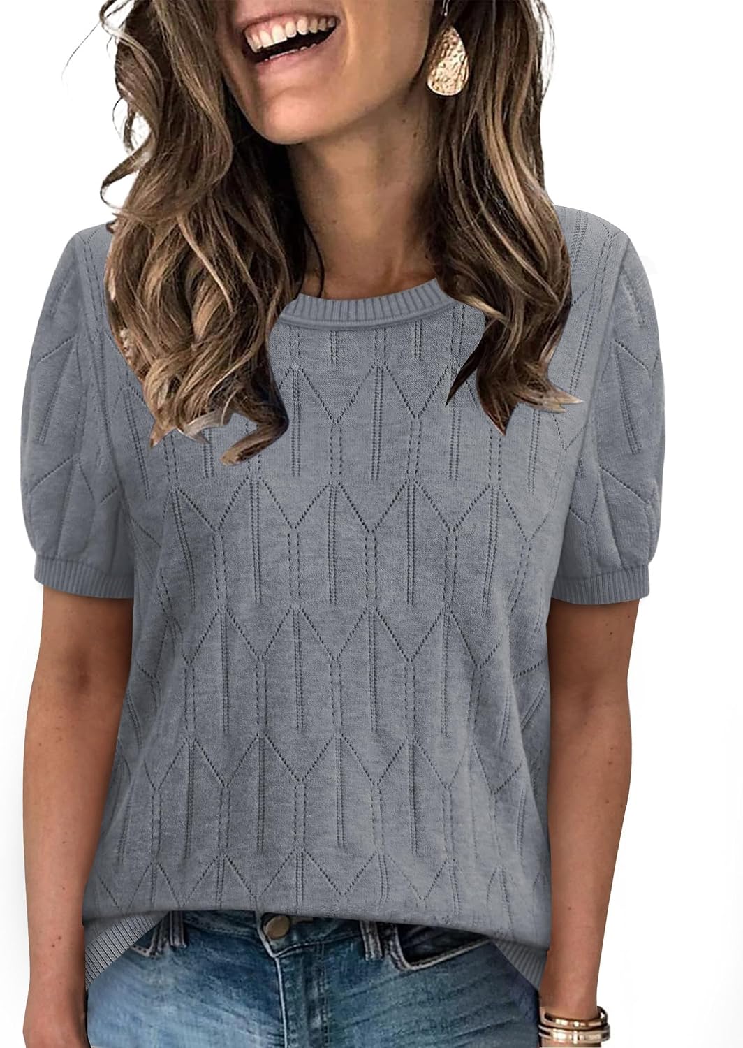 Sampeel short sleeve round neck knit top, photo 5 of 17