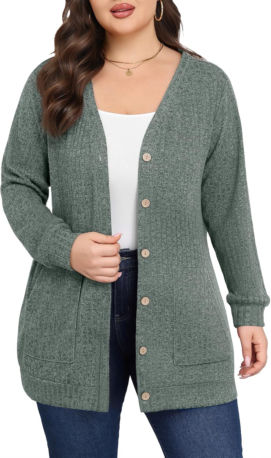Lastshe plus size open front cardigan with pockets, photo 14 of 18