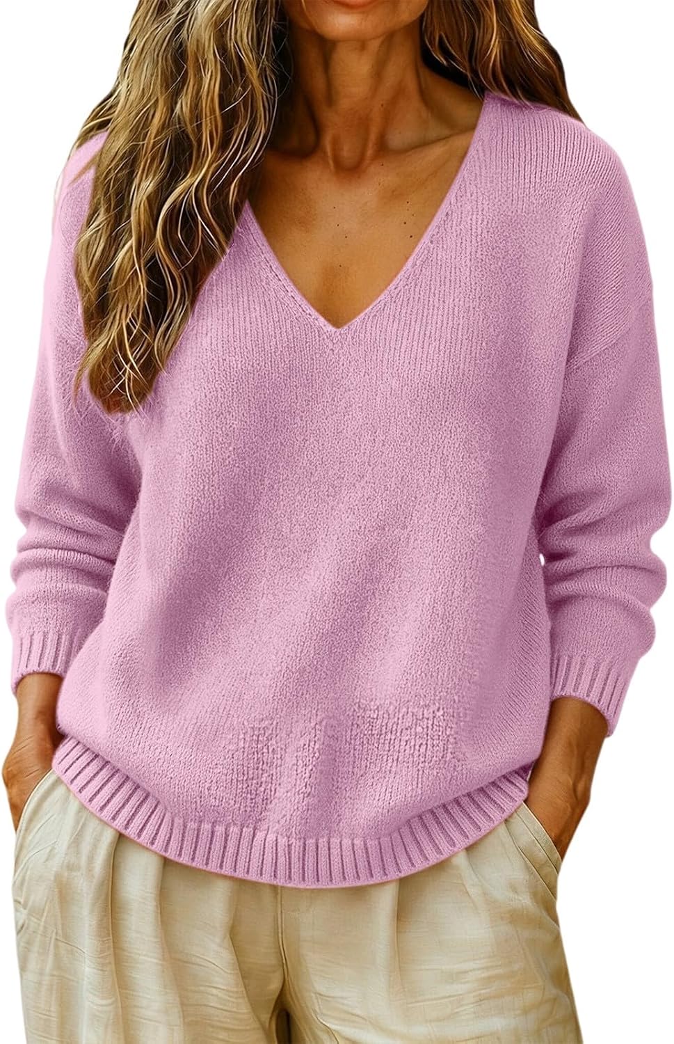 cxzeqwoke V-neck knit pullover sweater for women, photo 11 of 15