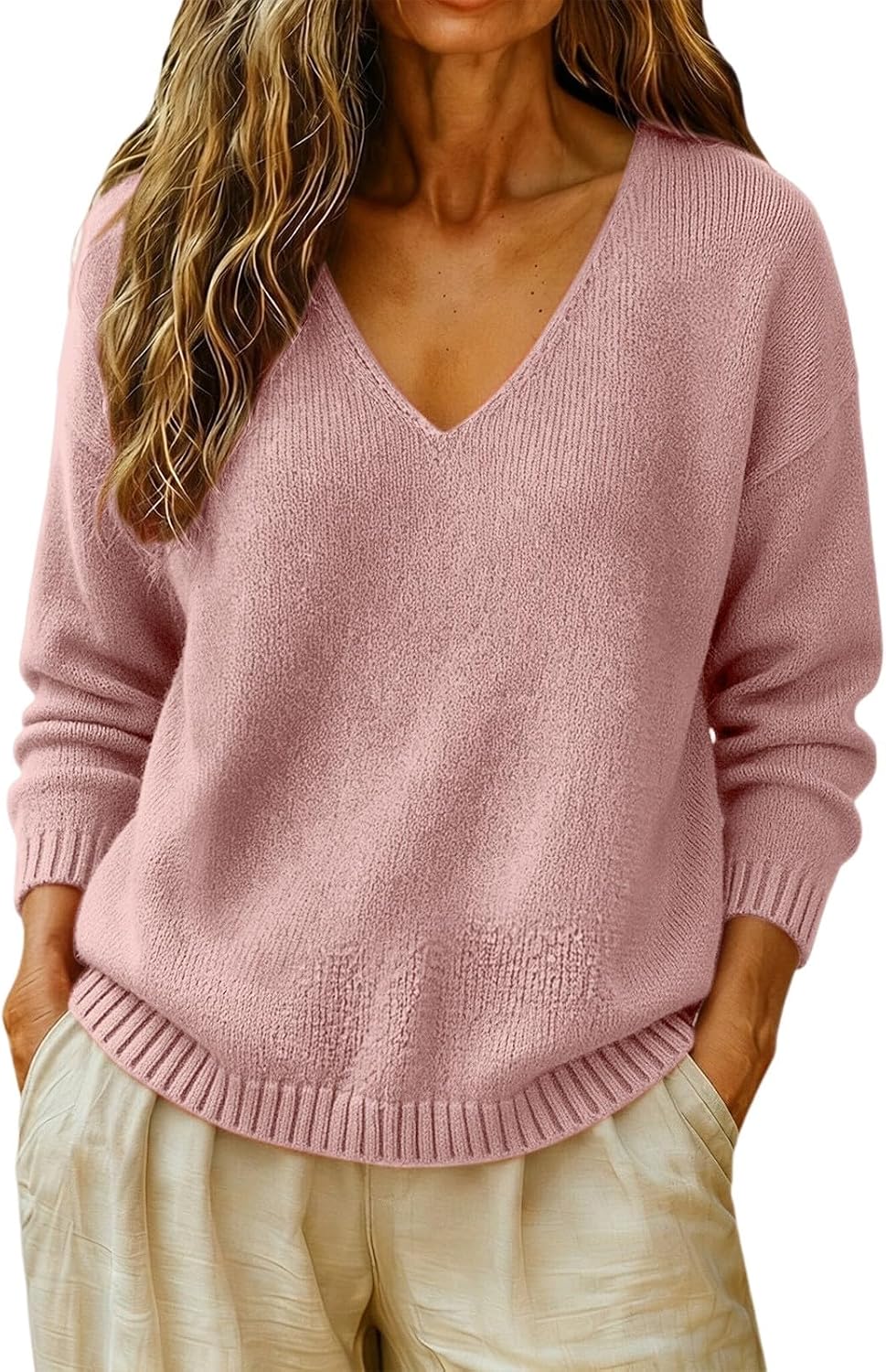 cxzeqwoke V-neck knit pullover sweater for women, photo 10 of 15