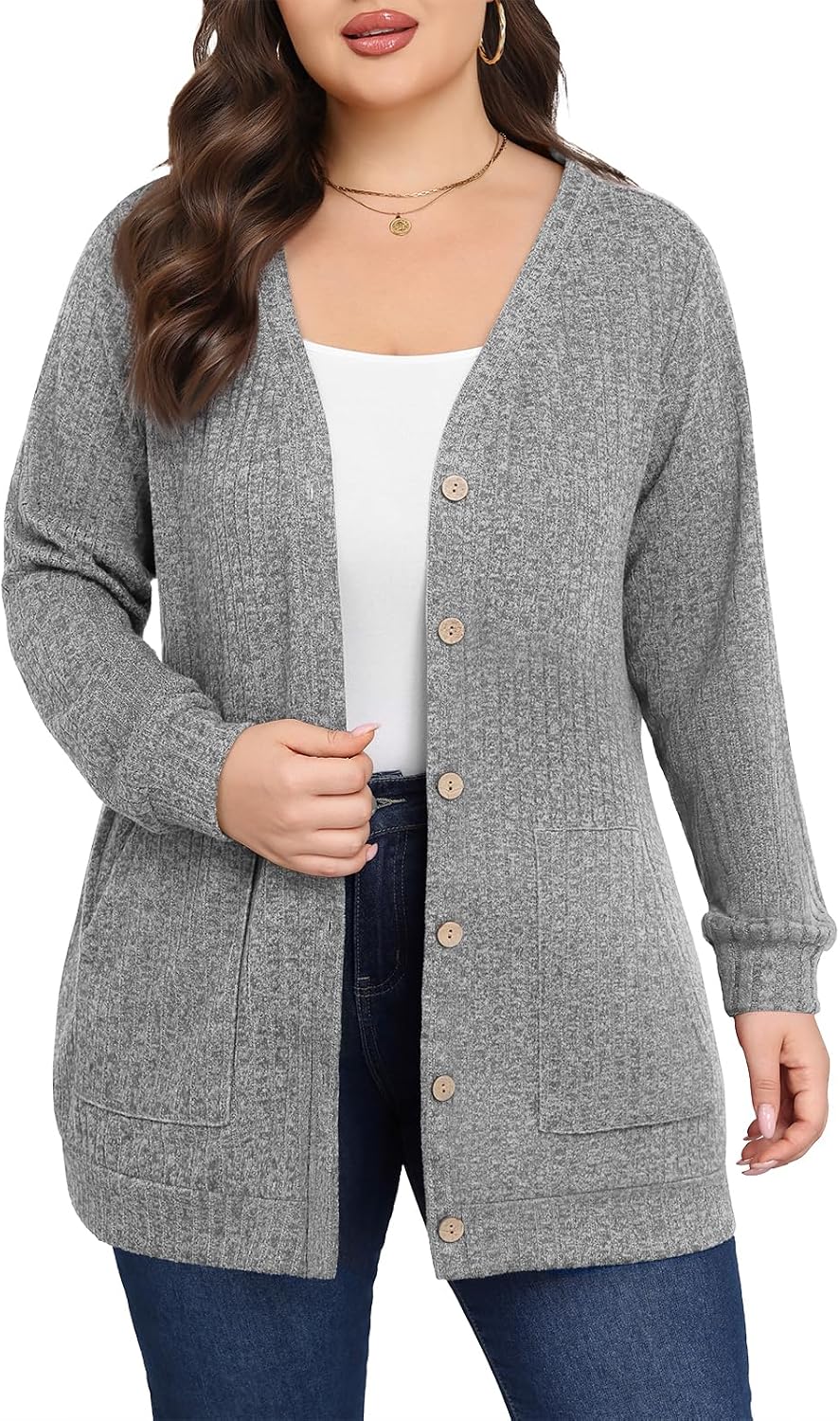 Lastshe plus size open front cardigan with pockets, photo 4 of 18