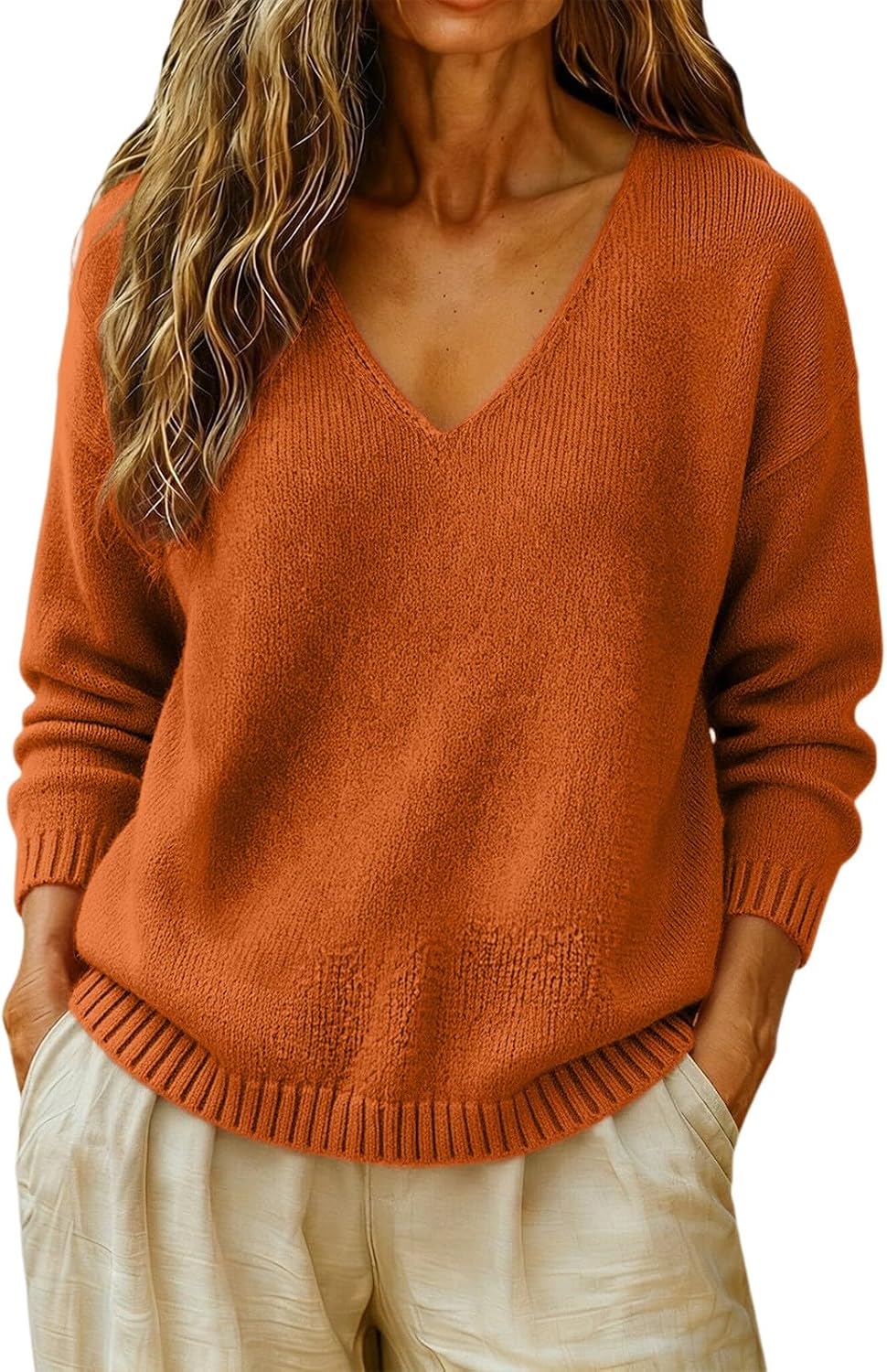 cxzeqwoke V-neck knit pullover sweater for women, photo 5 of 15