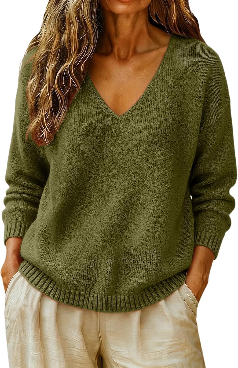 cxzeqwoke V-neck knit pullover sweater for women, photo 12 of 15